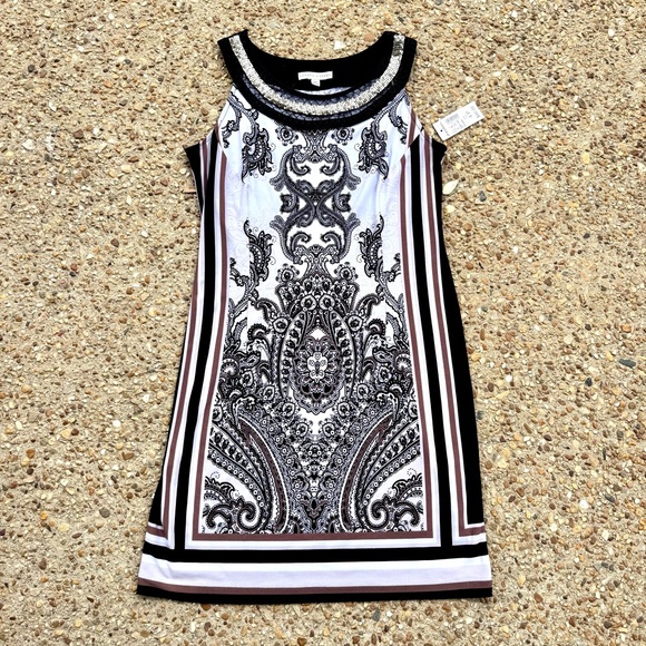 Sandra Darren Dresses & Skirts - NWT Sandra Darren Dress Barn Black White Paisley Gold Bling Dress Size 4P
